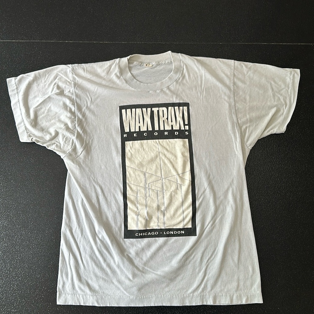 Vintage Wax Trax! Records t-shirt from Chicago, around 1990.